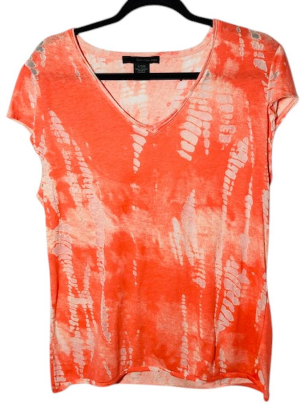 Calvin Klein Jeans Burnout Snake Print Neon Orange/Coral Tee Shirt XL Semi-Sheer